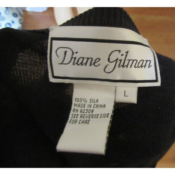Diane Gilman Black Silk Cardigan w Sequins in Size Large - Picture 5 of 5